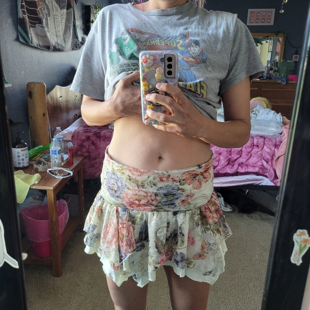 Floral Ruffle Mini Skirt